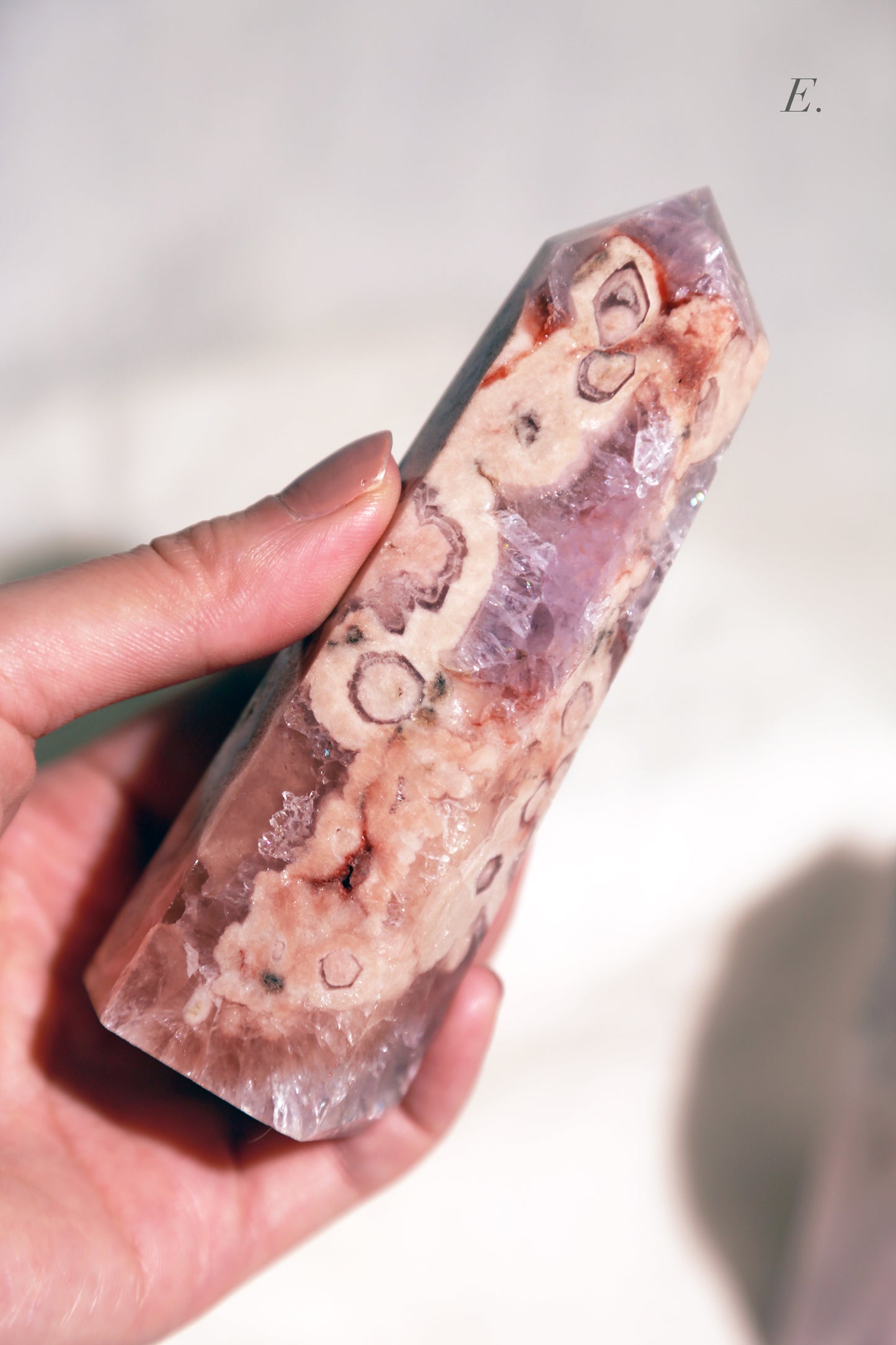Druzy Pink Flower Agate Tower