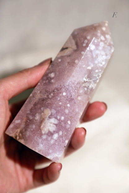 Druzy Pink Flower Agate Tower