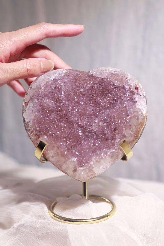 Pinkish Purple Sugar Amethyst Large Heart