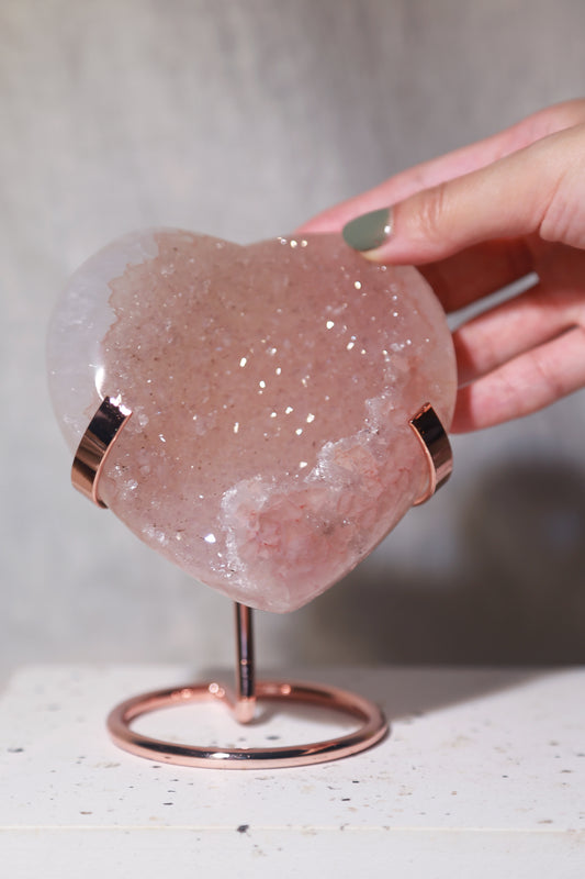 Quartzy Pink Druzy Rainbow Amethyst Heart