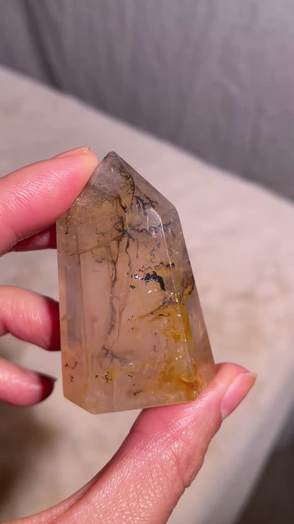 Dendritic Rose Quartz with Golden Healer Tower