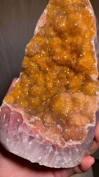Yellow Golden Druzy Sugar Amethyst Geode Cutbase