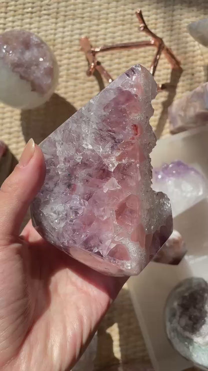 RARE Pink & Purple Druzy Amethyst Diamond with Quartzy Geode