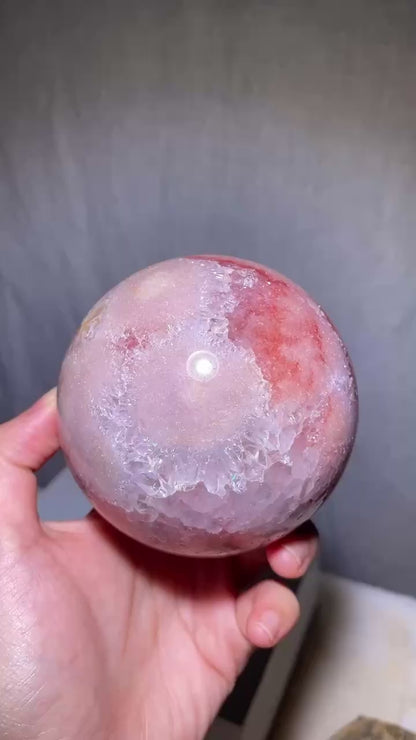 Reddish Pink Amethyst Large Sphere with Purple Druzy