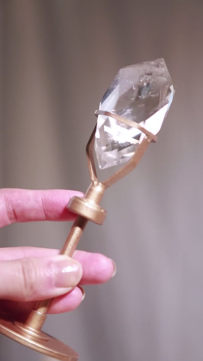 Faceted Clear Quartz Gem on Rotating Wand