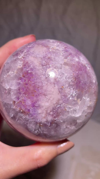 Puprle Druzy Amethyst Flower Agate Sphere with Orbicular Eyes