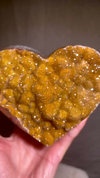 Yellow Golden Druzy Sugar Amethyst Heart