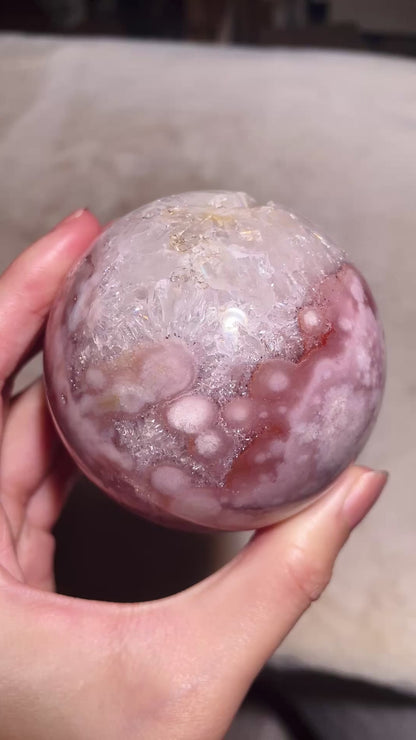 Quartzy Pink Bubble Flower Agate Sphere