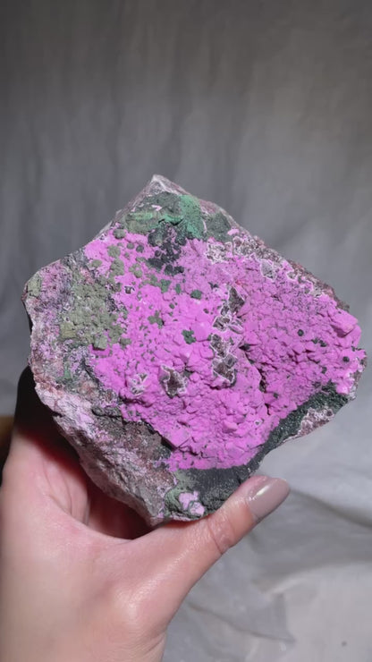 Cubic Cobaltoan Calcite Raw Cluster with Malachite