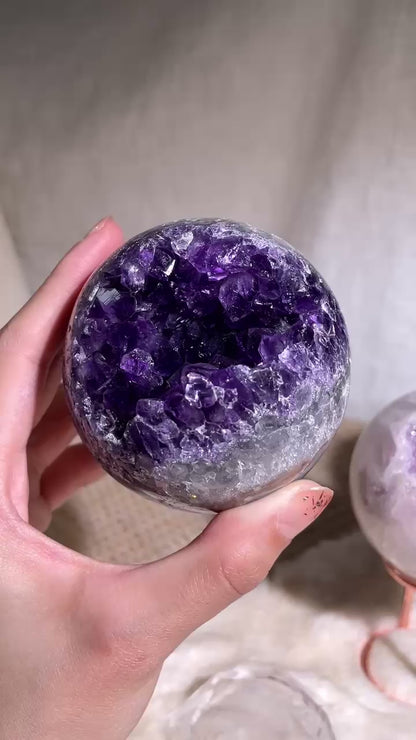 Amethyst Geode Sphere w/ Blue Chalcedony