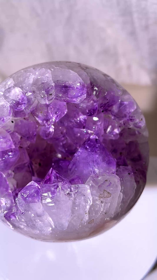 Pink Quartz Rainbow Amethyst Purple Druzy Sphere