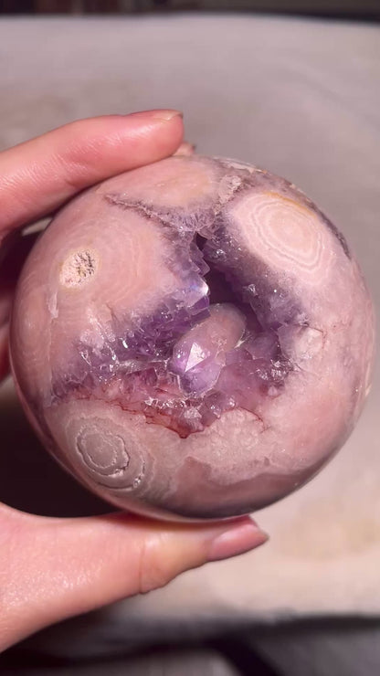 Purple Druzy Pink Flower Agate Sphere