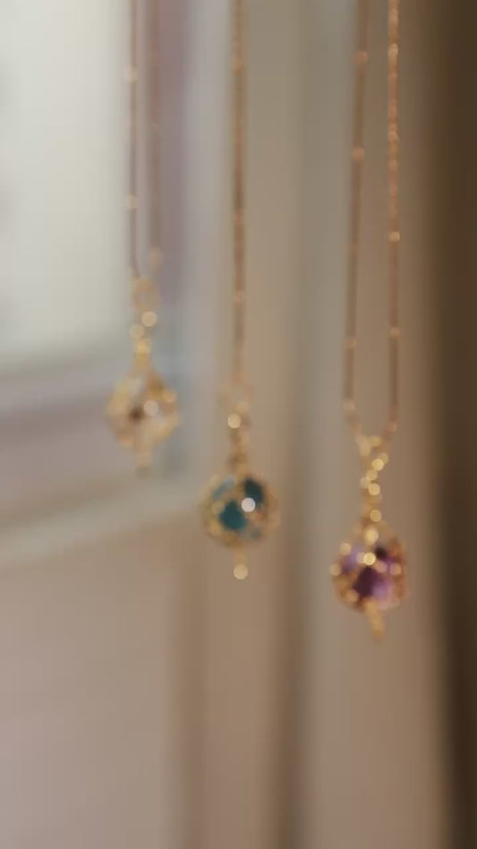 Gemstone Sphere in Star Catcher Mesh Necklace