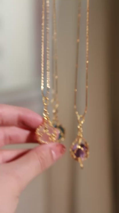 Gemstone Sphere in Star Catcher Mesh Necklace