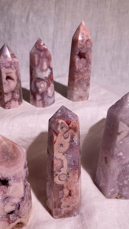 Druzy Pink Flower Agate Tower