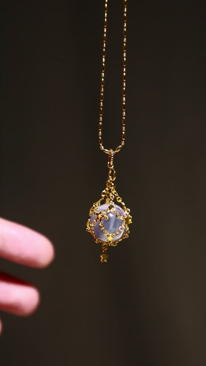 Lavender Moon Quartz Sphere in Star Catcher Mesh Necklace