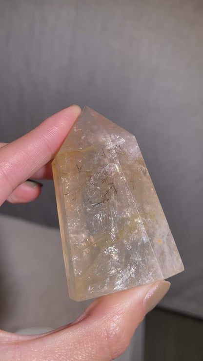 Dendritic Golden Healer Rose Quartz Tower