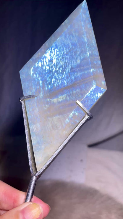 Sage Blue Green Moonstone Sunstone Diamond with Stand