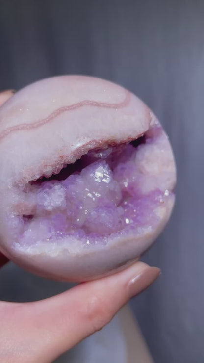 Purple Druzy Cave Bubble Pink Amethyst Sphere [Q]