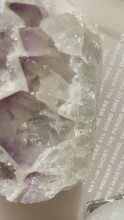 Sugar Druzy Green Amethyst with Purple Druzy Tower and Sphere