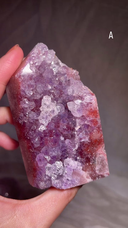 Purple Druzy Reddish Pink Amethyst Tower