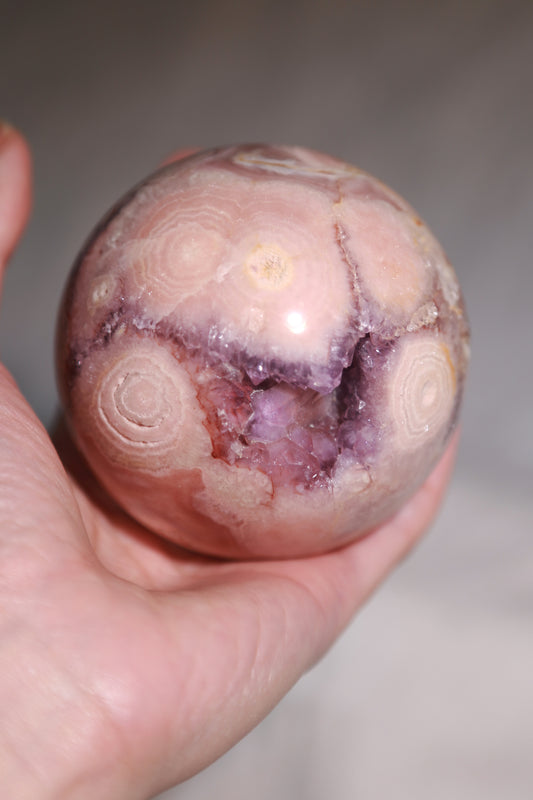Purple Druzy Pink Flower Agate Sphere