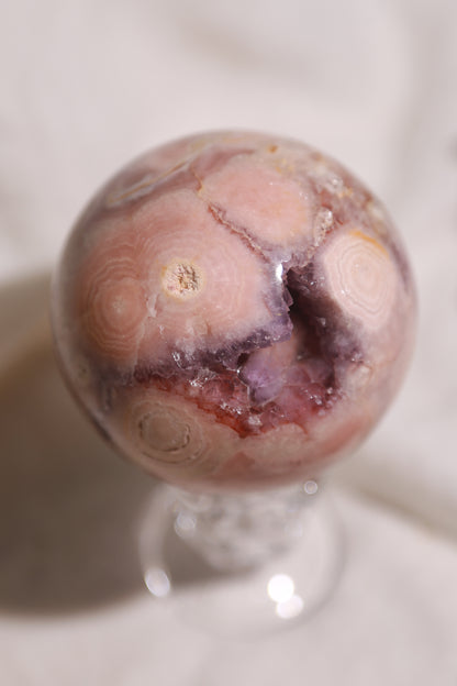 Purple Druzy Pink Flower Agate Sphere
