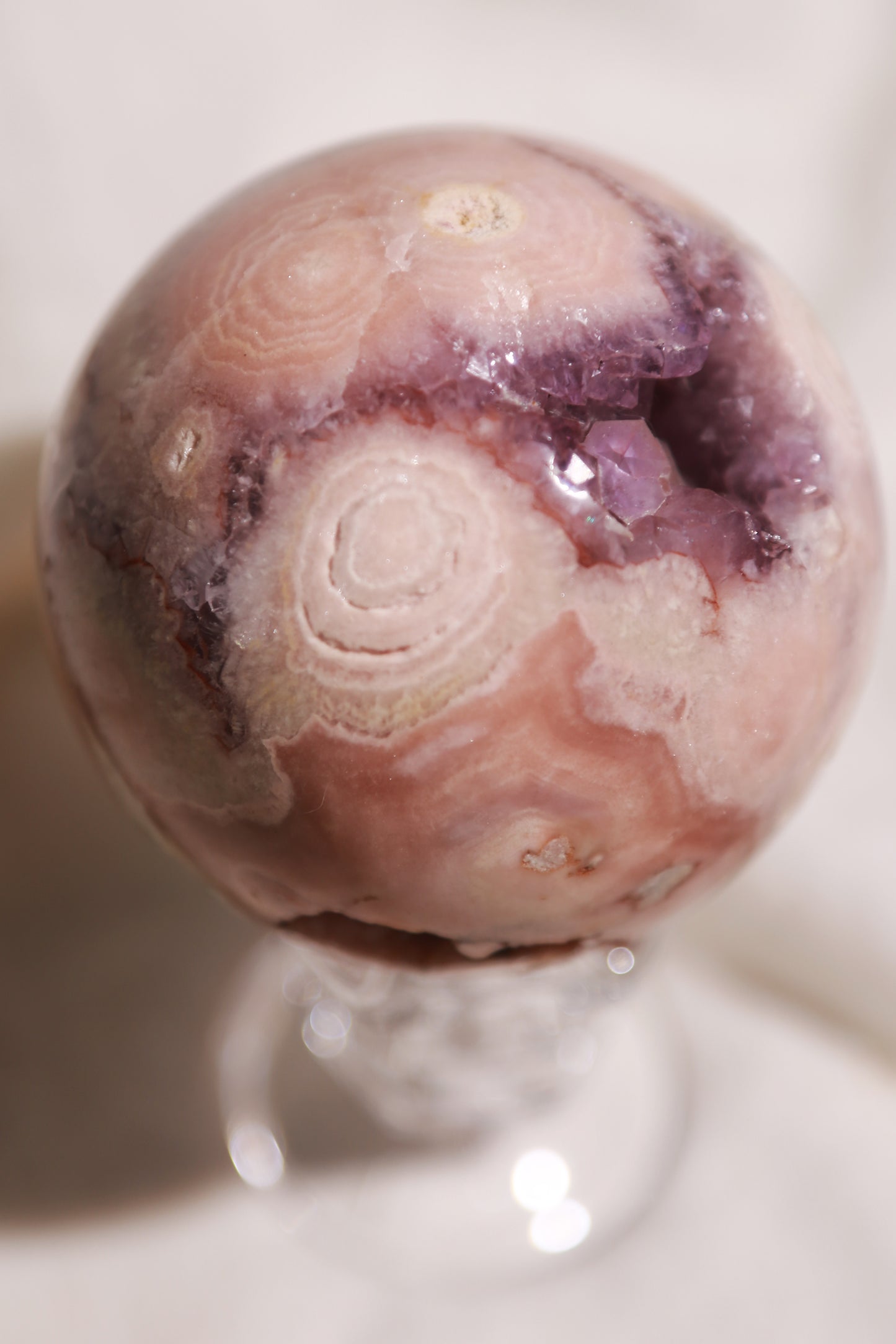 Purple Druzy Pink Flower Agate Sphere