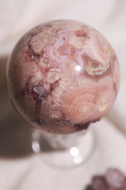 Purple Druzy Pink Flower Agate Sphere
