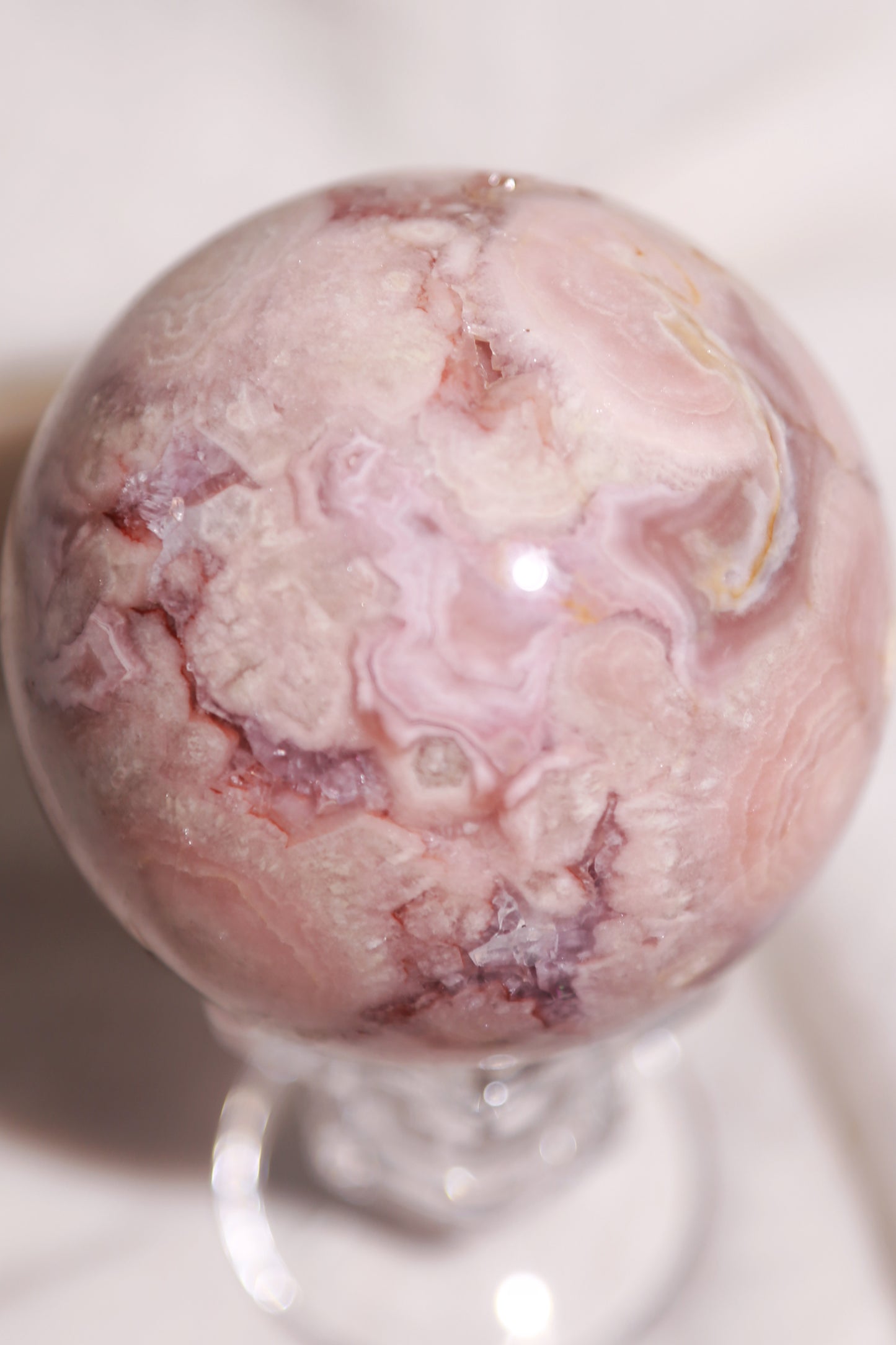 Purple Druzy Pink Flower Agate Sphere