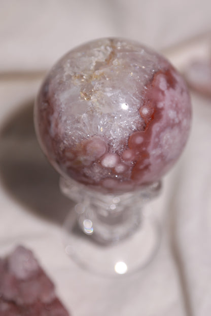 Quartzy Pink Bubble Flower Agate Sphere