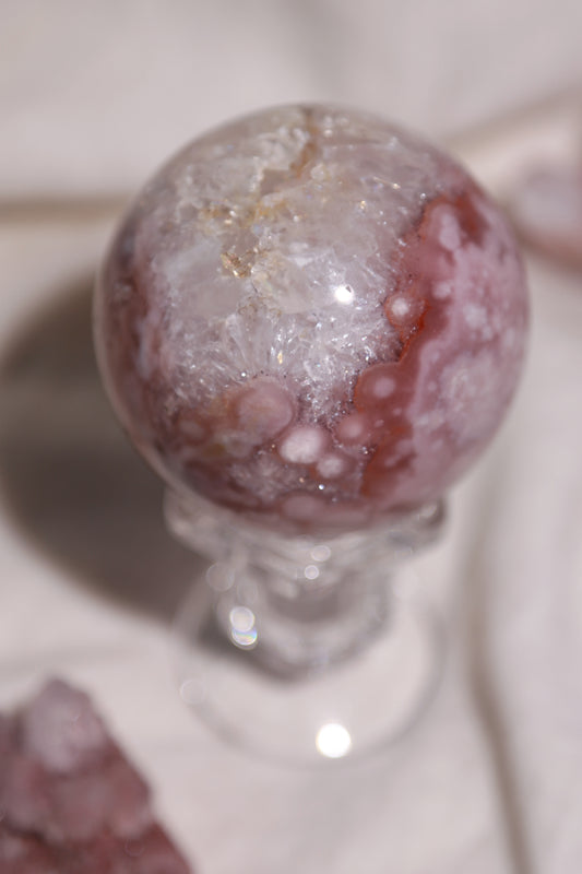 Quartzy Pink Bubble Flower Agate Sphere