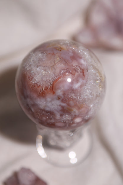 Quartzy Pink Bubble Flower Agate Sphere