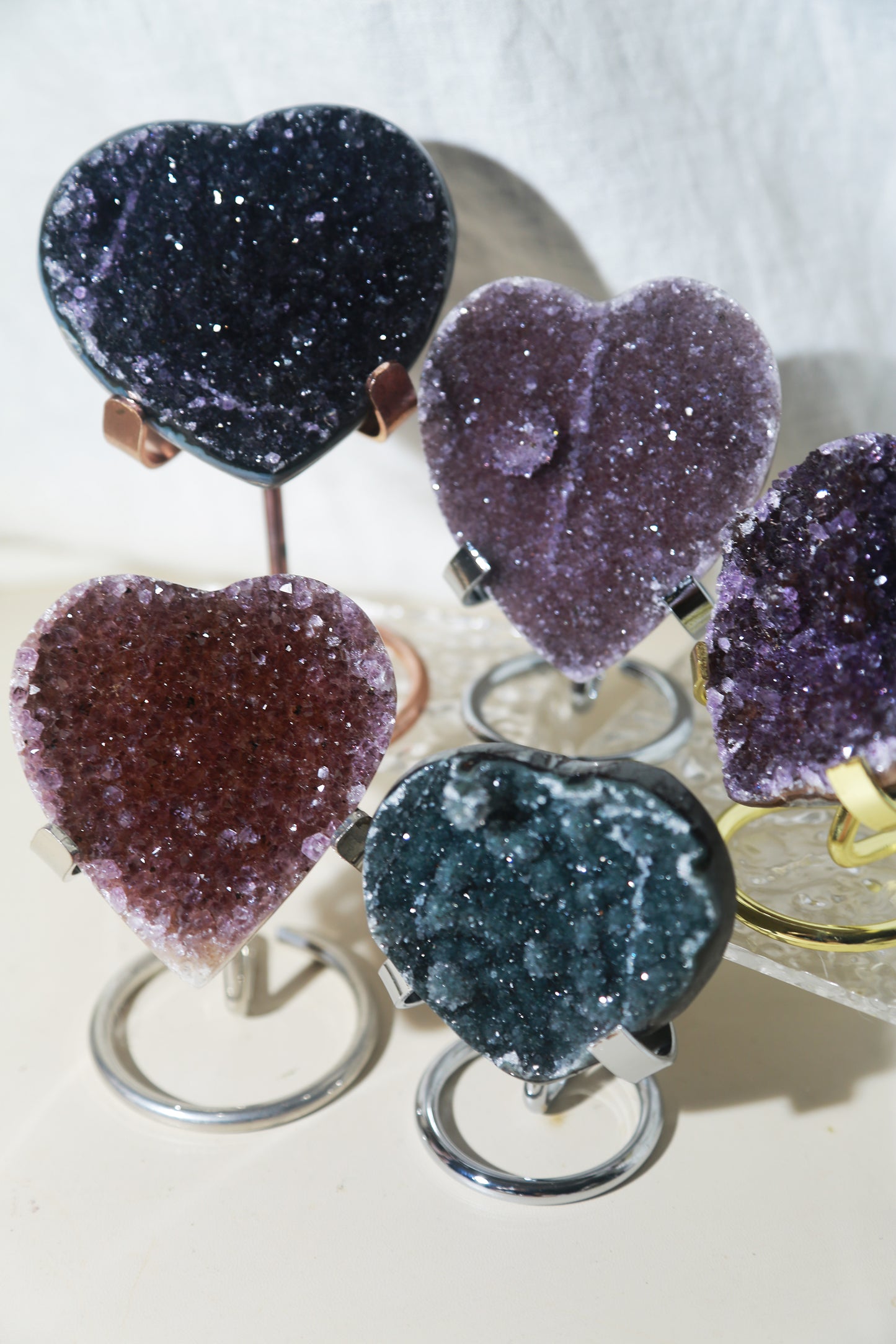 Rainbow Amethyst Druzy Geode Heart