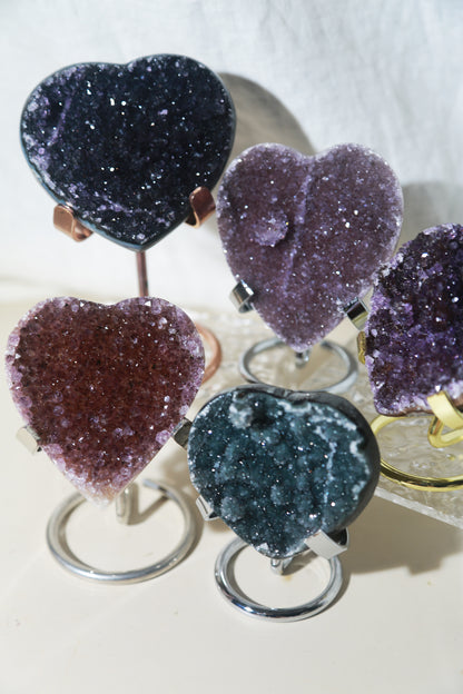 Rainbow Amethyst Druzy Geode Heart