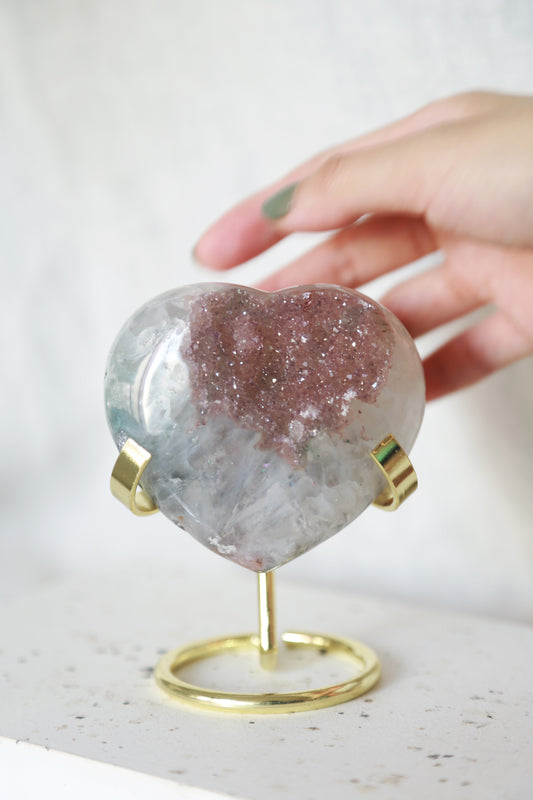 Rainbow Amethyst Green Quartz Purple Druzy Heart