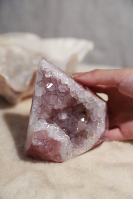 RARE Pink & Purple Druzy Amethyst Diamond with Quartzy Geode