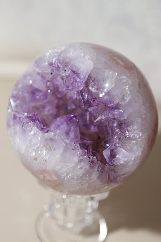 Pink Quartz Rainbow Amethyst Purple Druzy Sphere