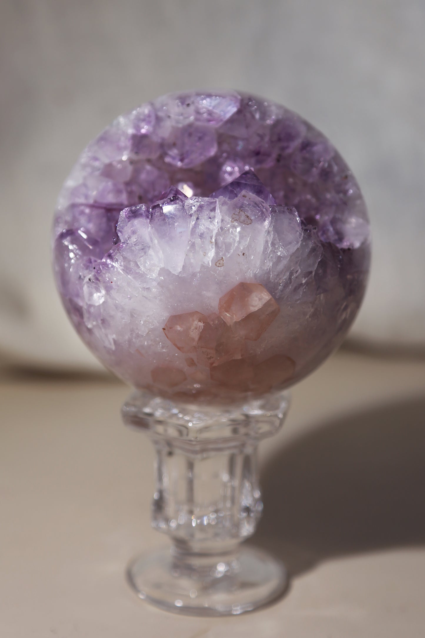 Pink Quartz Rainbow Amethyst Purple Druzy Sphere