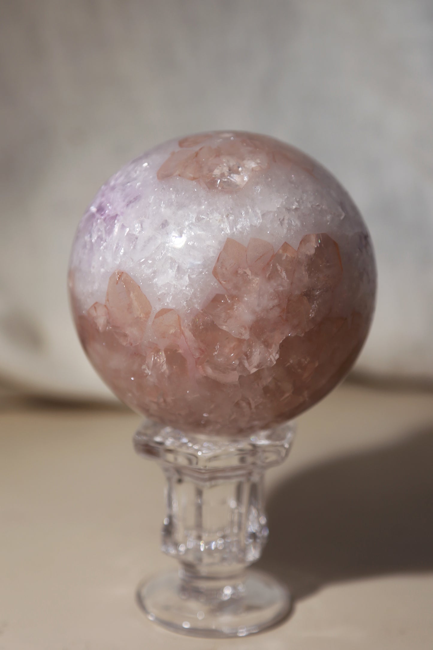 Pink Quartz Rainbow Amethyst Purple Druzy Sphere