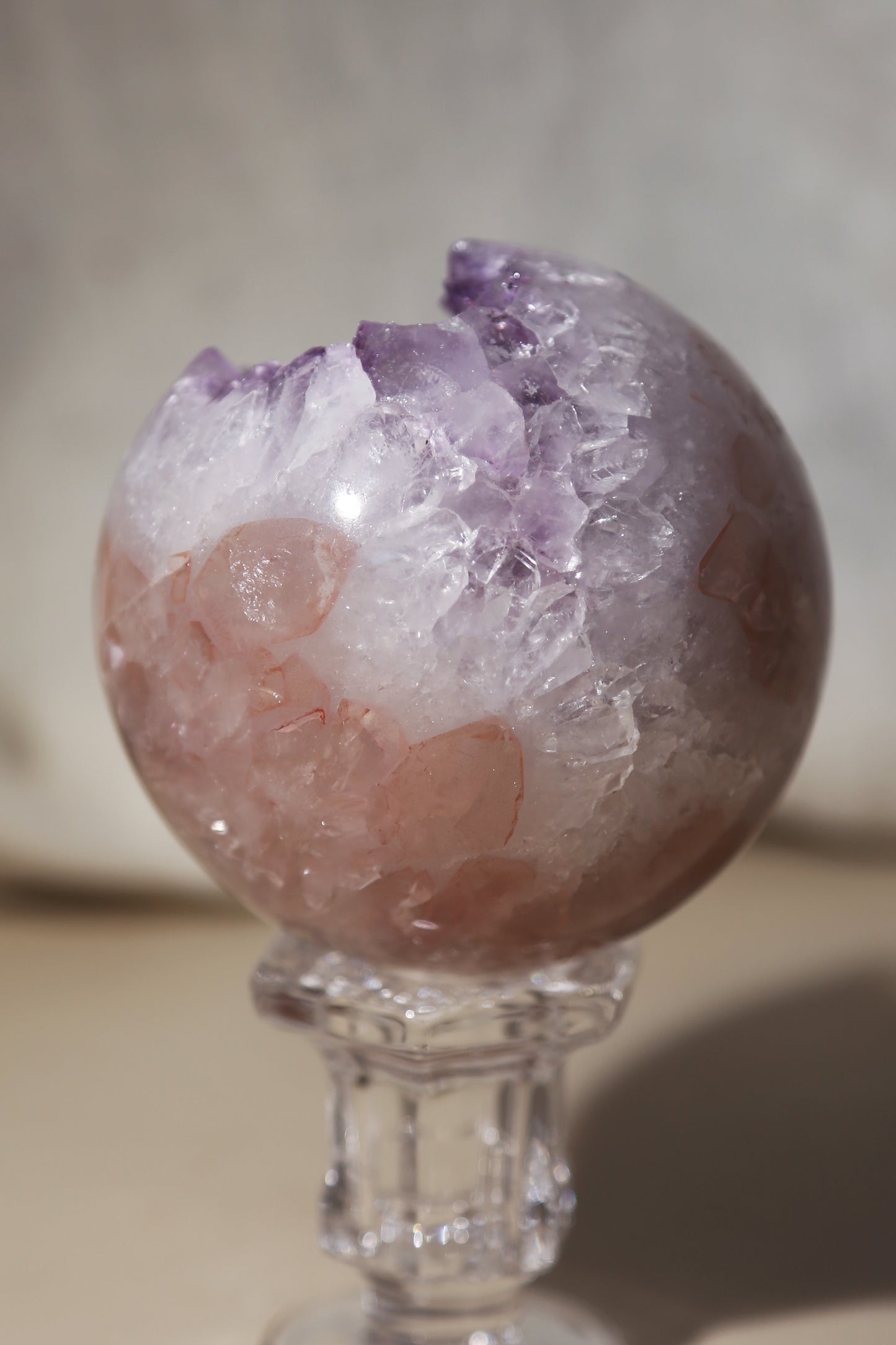 Pink Quartz Rainbow Amethyst Purple Druzy Sphere