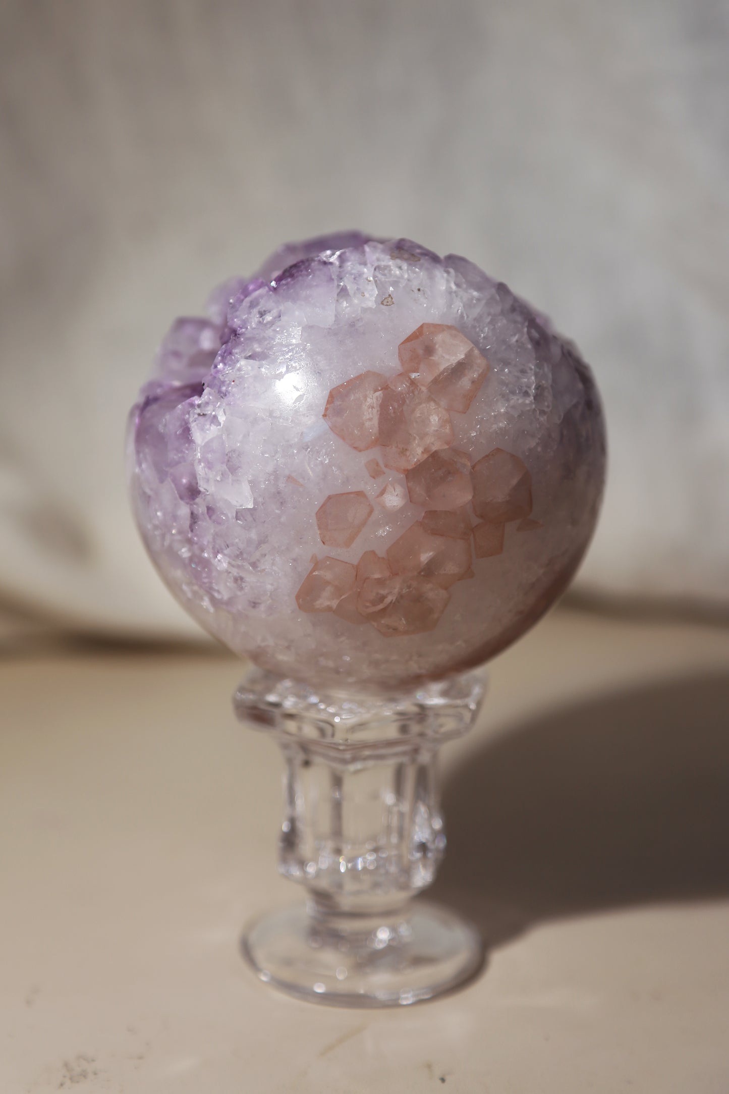 Pink Quartz Rainbow Amethyst Purple Druzy Sphere