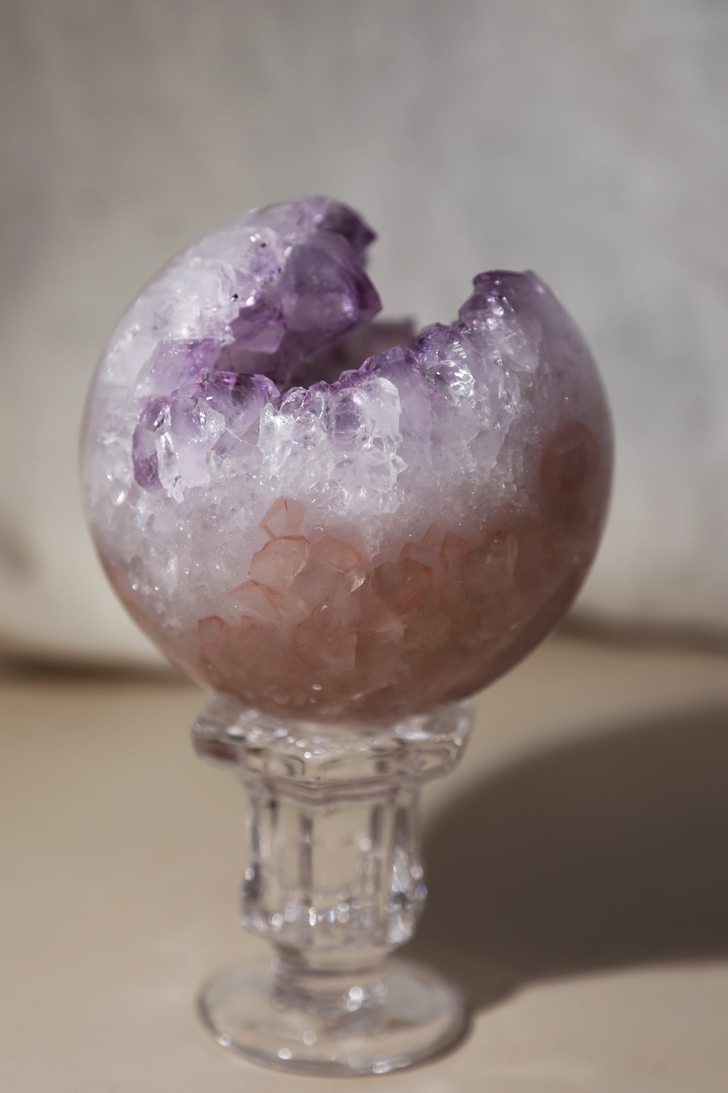 Pink Quartz Rainbow Amethyst Purple Druzy Sphere