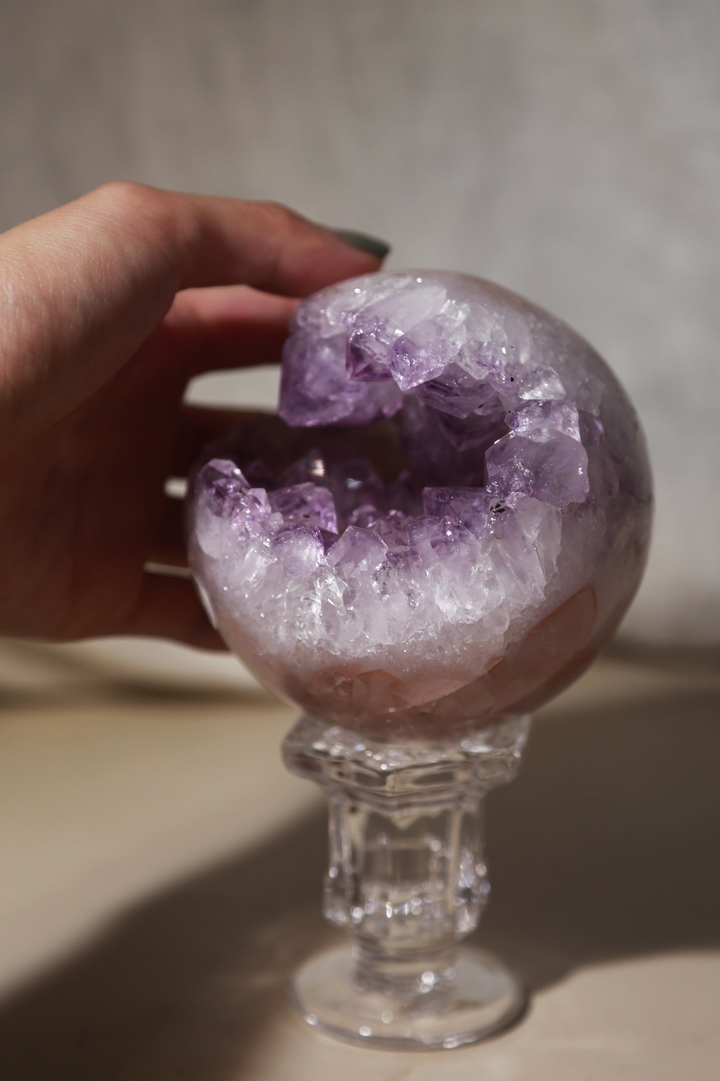Pink Quartz Rainbow Amethyst Purple Druzy Sphere