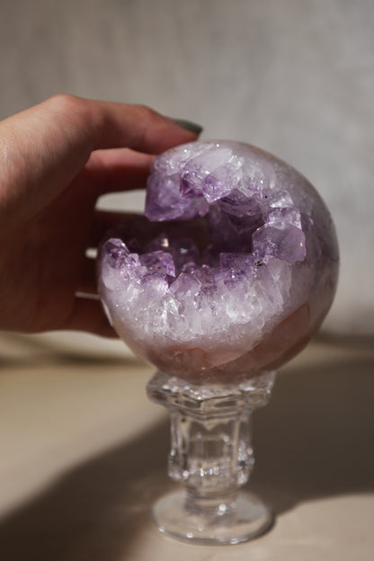 Pink Quartz Rainbow Amethyst Purple Druzy Sphere