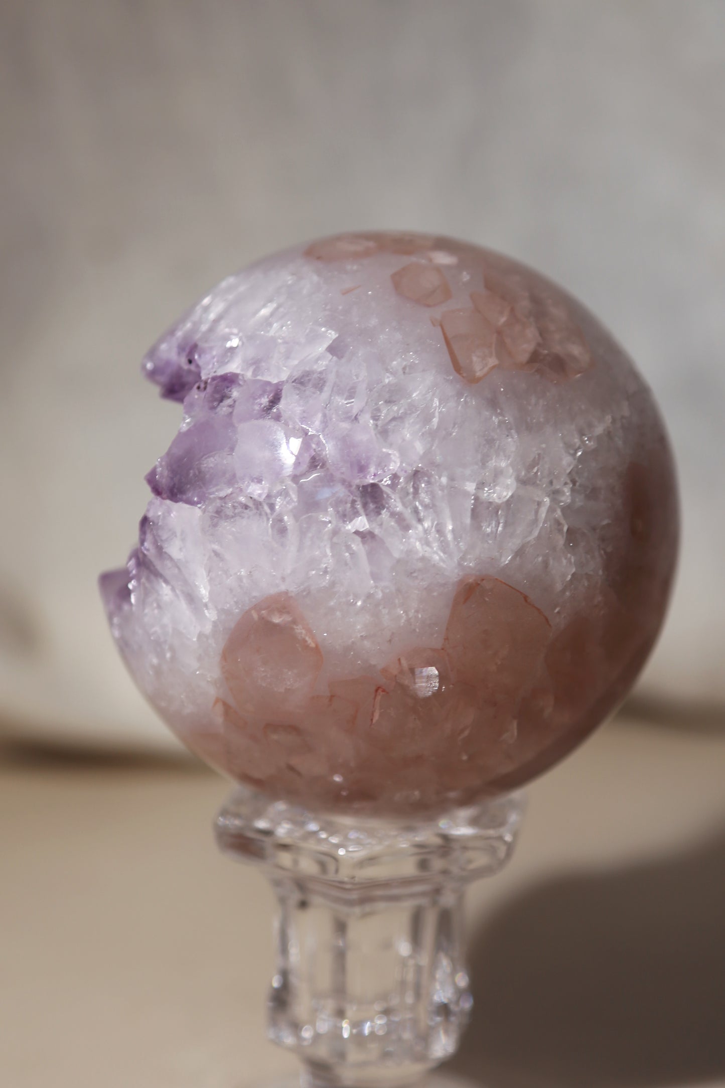 Pink Quartz Rainbow Amethyst Purple Druzy Sphere