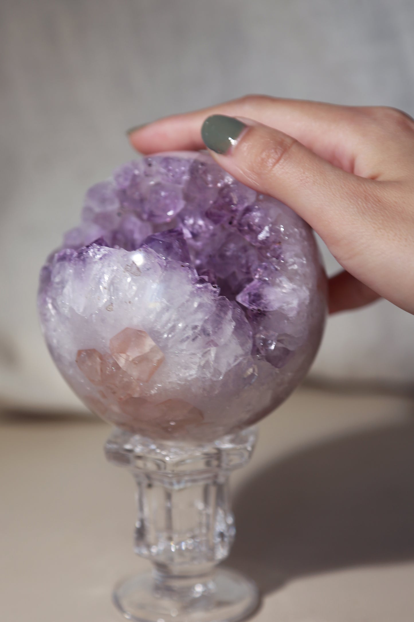 Pink Quartz Rainbow Amethyst Purple Druzy Sphere