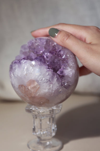 Pink Quartz Rainbow Amethyst Purple Druzy Sphere