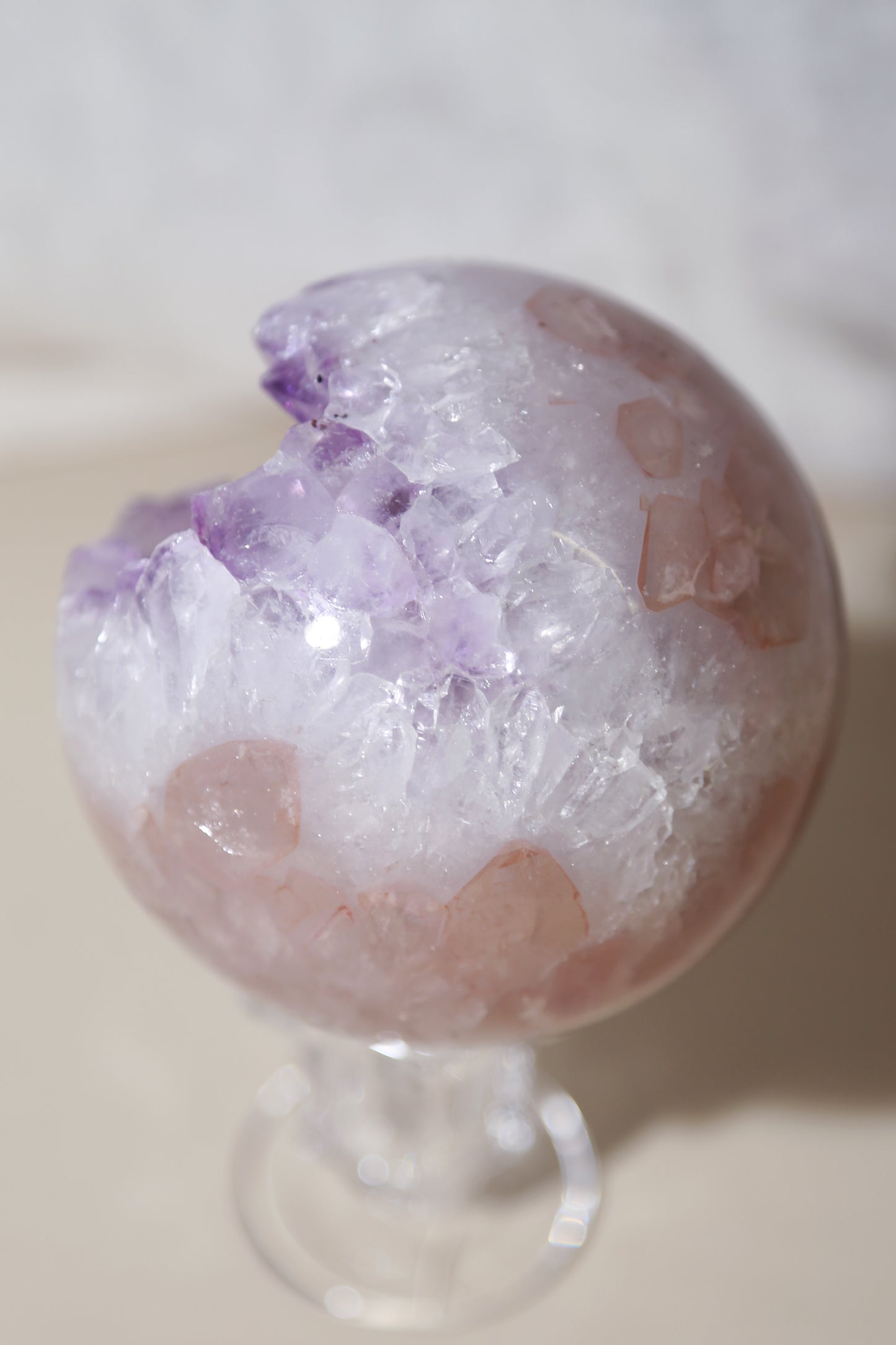 Pink Quartz Rainbow Amethyst Purple Druzy Sphere