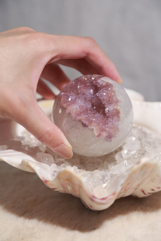 Green Quartz Rainbow Amethyst Pink Druzy Sphere
